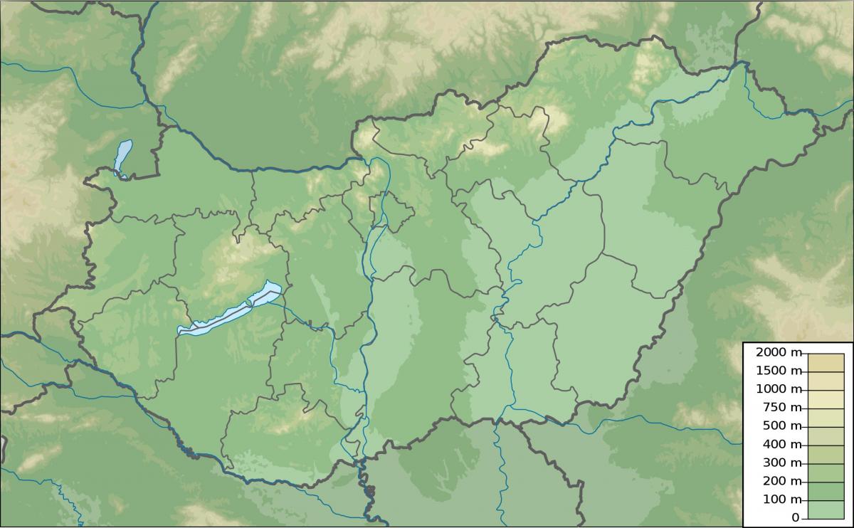 Mapa de altitud de Hungría