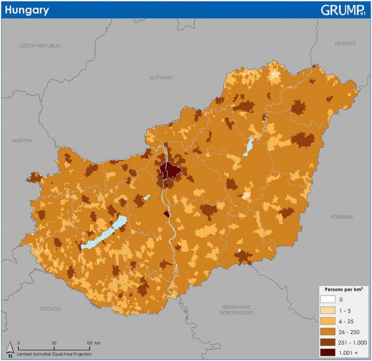 Mapa de densidad de Hungría