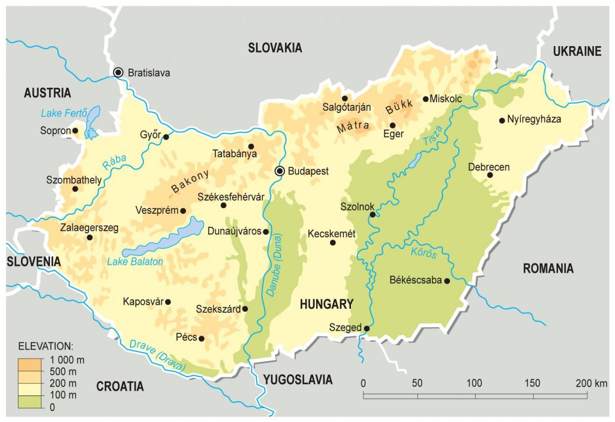 Mapa topográfico de Hungría